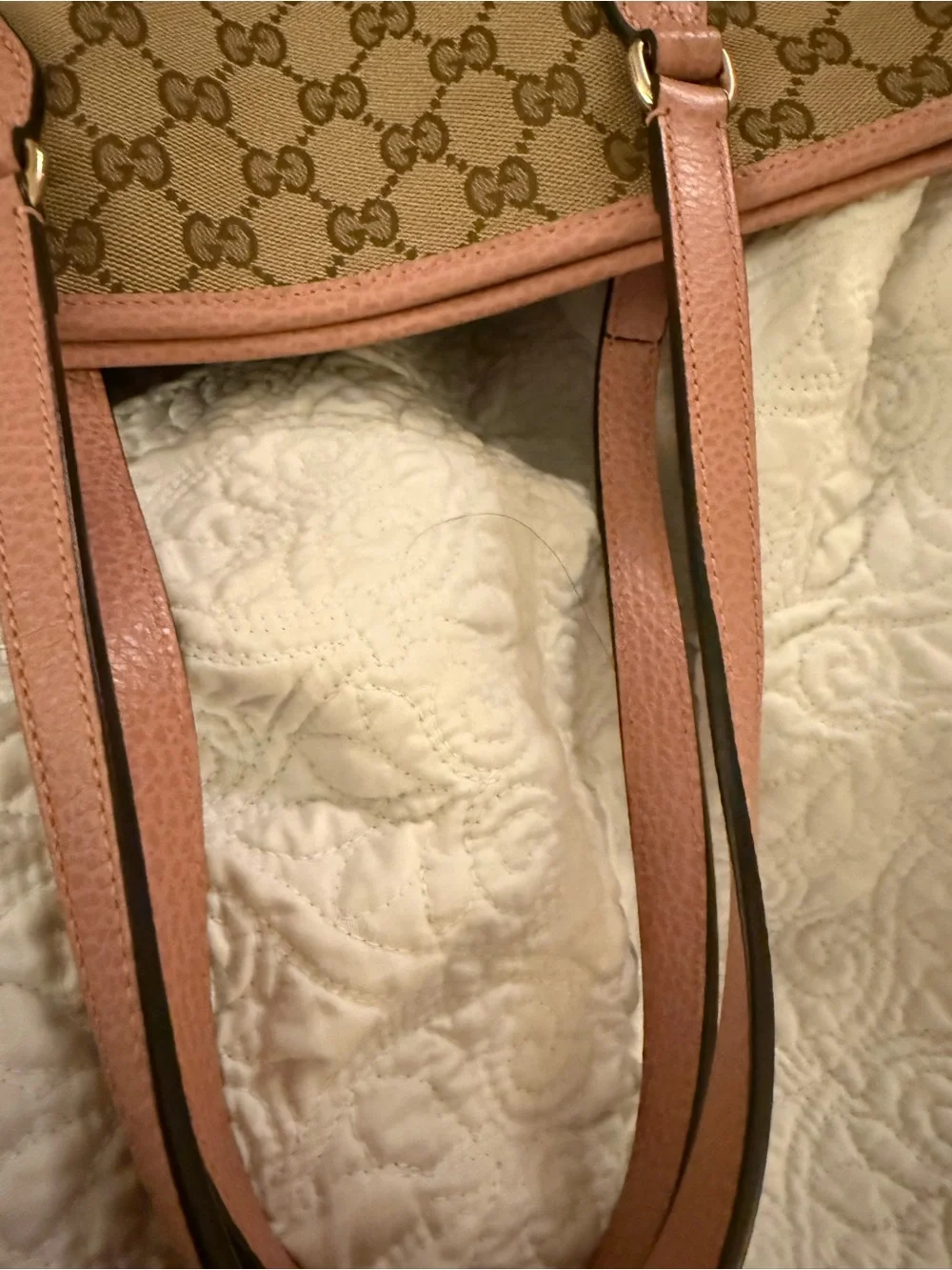 Gucci Bree GG Canvas Tote with Pink Leather Trim